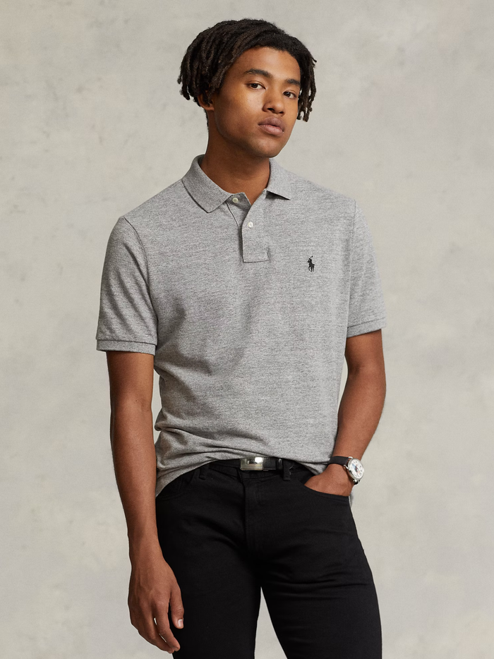 RALPH LAUREN Slim Fit Mesh Polo Shirt Canterbury Heather - MAISONDEFASHION.COM