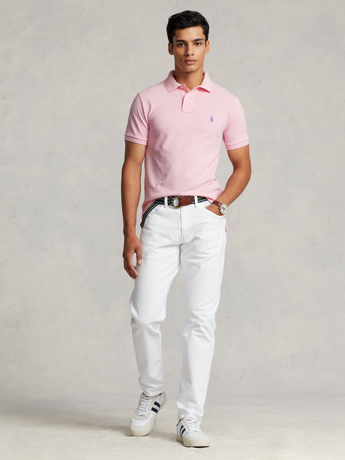 RALPH LAUREN Slim Fit Mesh Polo Shirt Carmel Pink - MAISONDEFASHION.COM