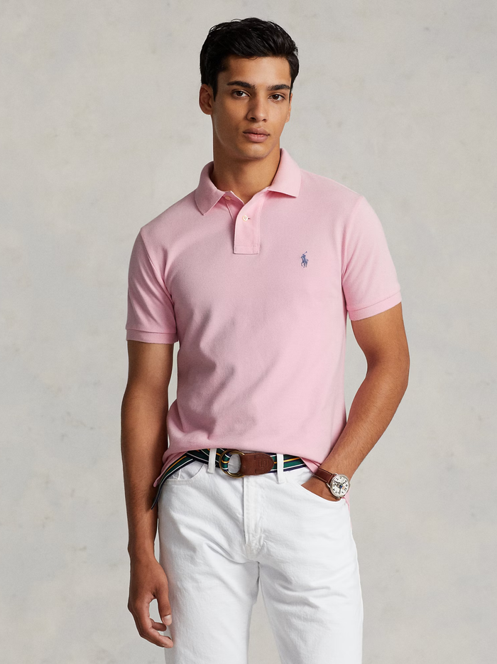 RALPH LAUREN Slim Fit Mesh Polo Shirt Carmel Pink - MAISONDEFASHION.COM