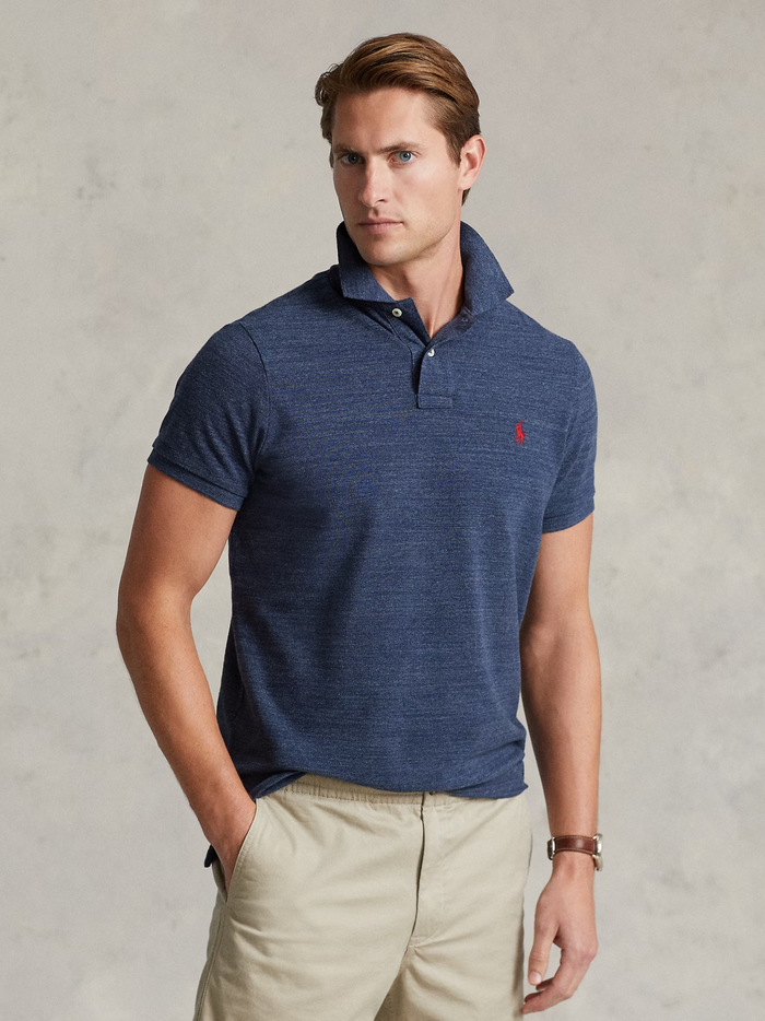 RALPH LAUREN Slim Fit Mesh Polo Shirt Classic Royal Heather - MAISONDEFASHION.COM