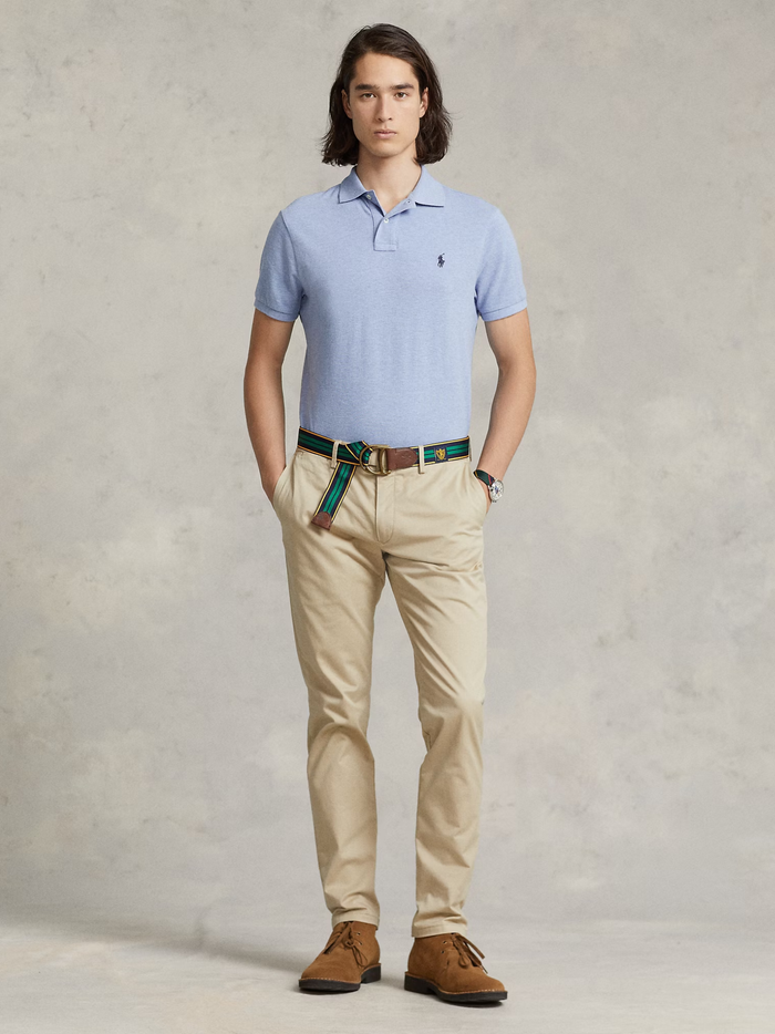RALPH LAUREN Slim Fit Mesh Polo Shirt Isle Heather - MAISONDEFASHION.COM