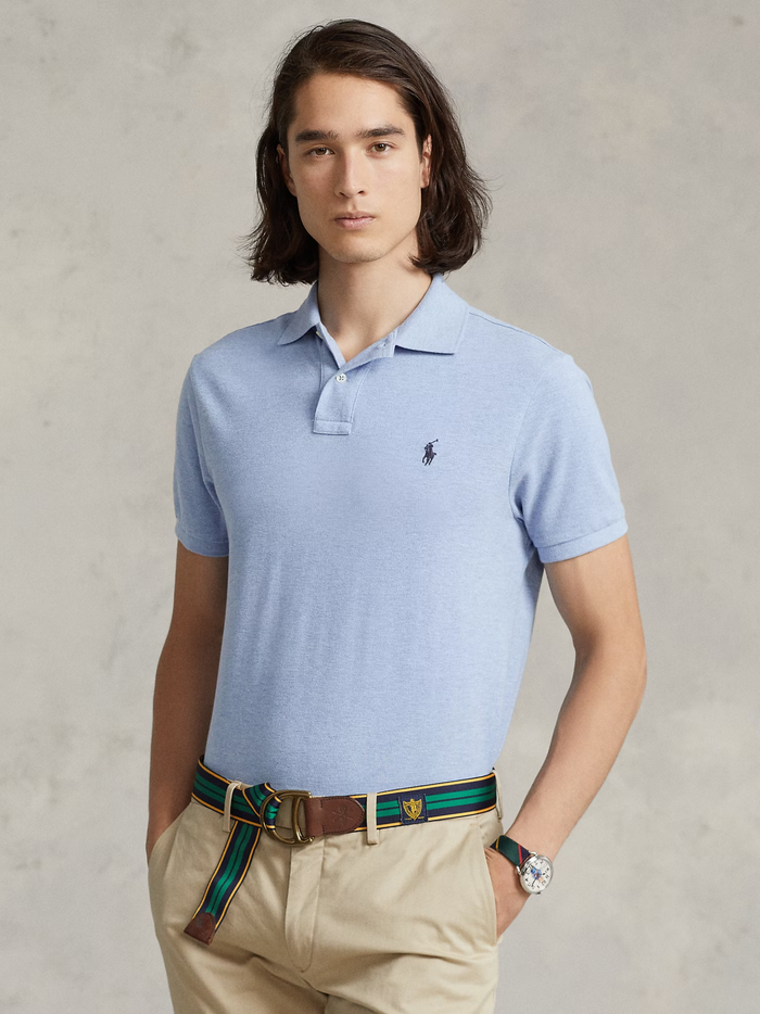 RALPH LAUREN Slim Fit Mesh Polo Shirt Isle Heather - MAISONDEFASHION.COM