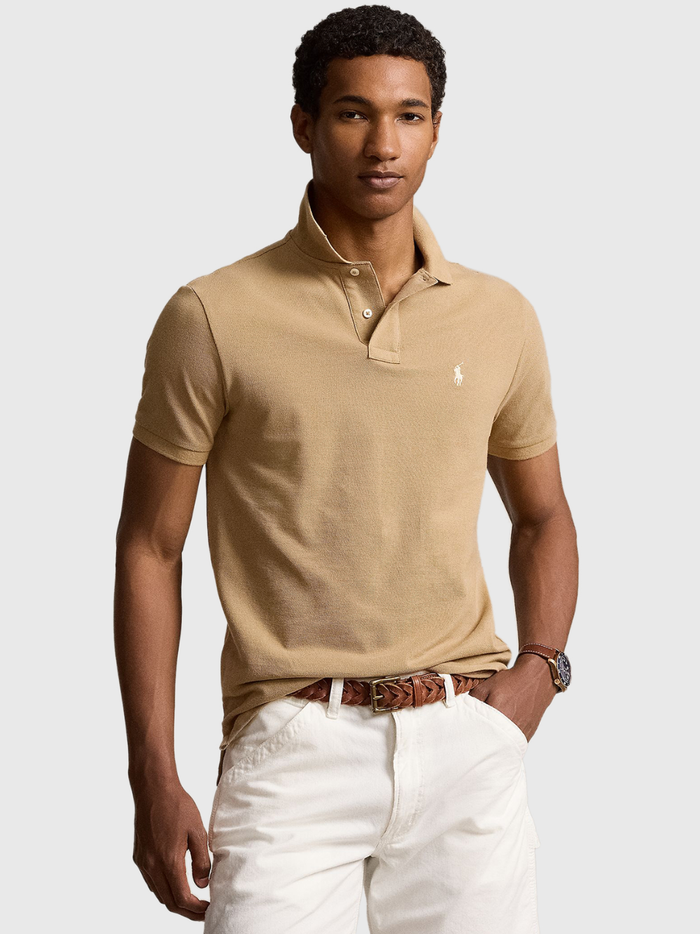 RALPH LAUREN Slim Fit Mesh Polo Shirt Medium Beige - MAISONDEFASHION.COM