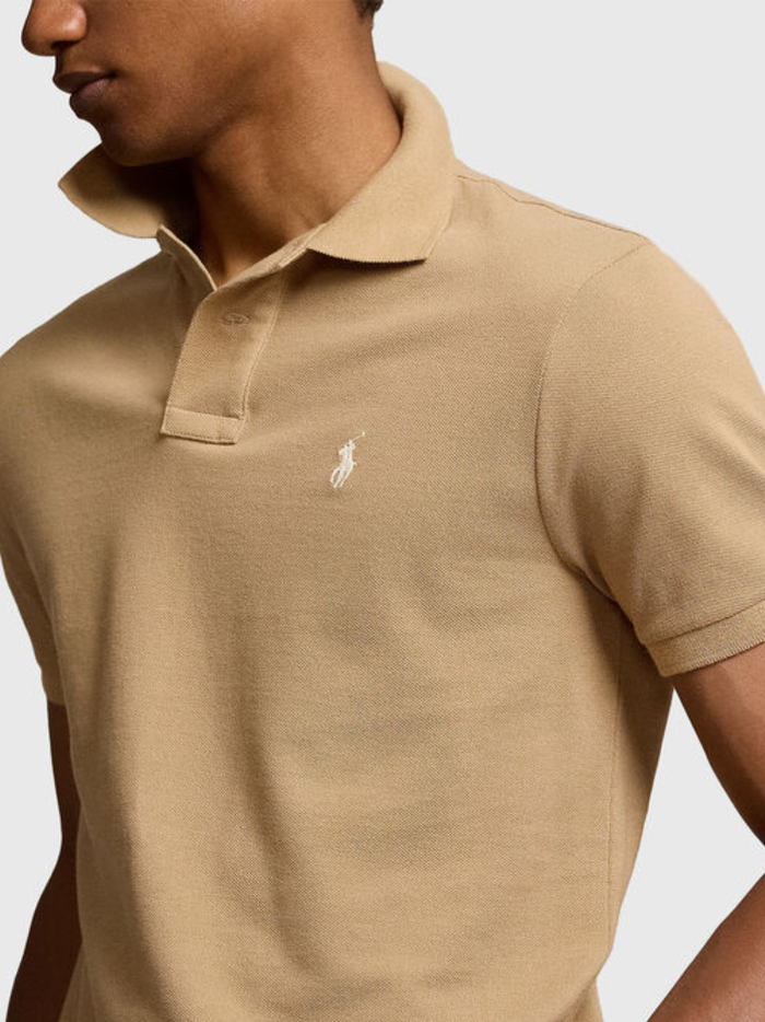 RALPH LAUREN Slim Fit Mesh Polo Shirt Medium Beige - MAISONDEFASHION.COM