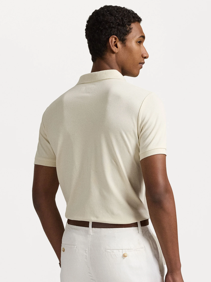 RALPH LAUREN Slim Fit Mesh Polo Shirt Natural - MAISONDEFASHION.COM