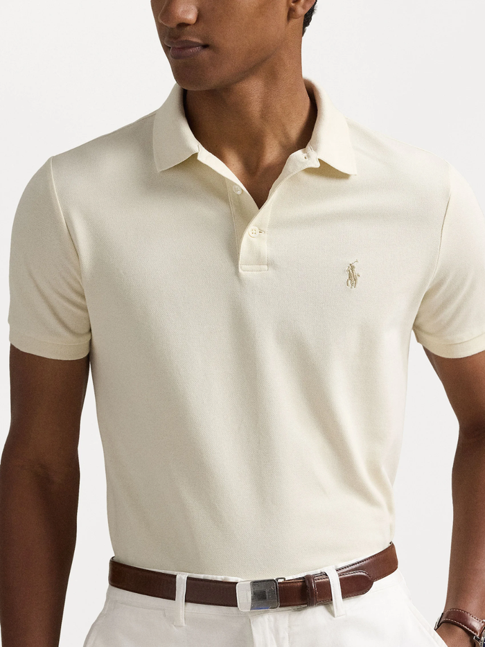 RALPH LAUREN Slim Fit Mesh Polo Shirt Natural - MAISONDEFASHION.COM