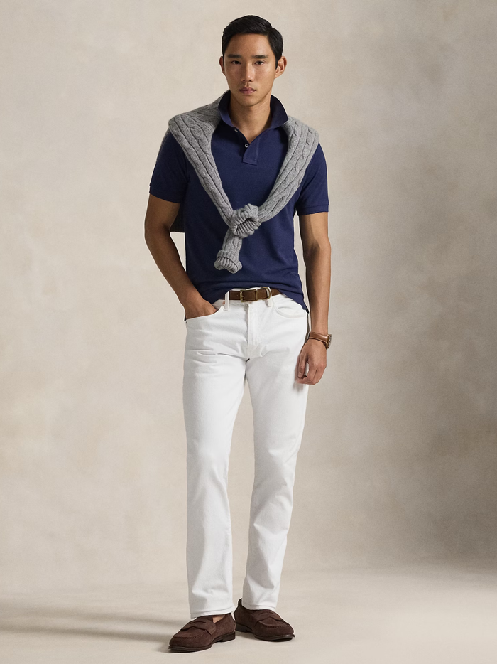 RALPH LAUREN Slim Fit Mesh Polo Shirt Newport Navy - MAISONDEFASHION.COM