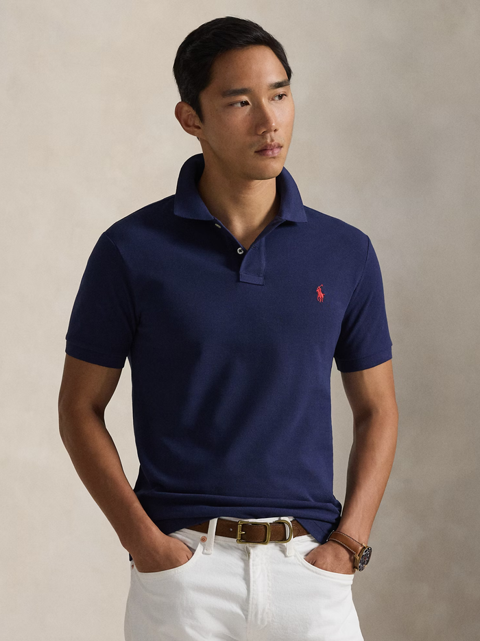 RALPH LAUREN Slim Fit Mesh Polo Shirt Newport Navy - MAISONDEFASHION.COM
