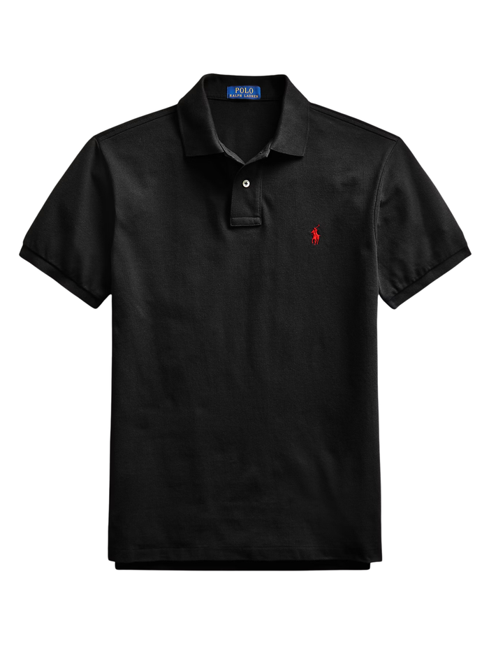 RALPH LAUREN Slim Fit Mesh Polo Shirt Polo Black - MAISONDEFASHION.COM