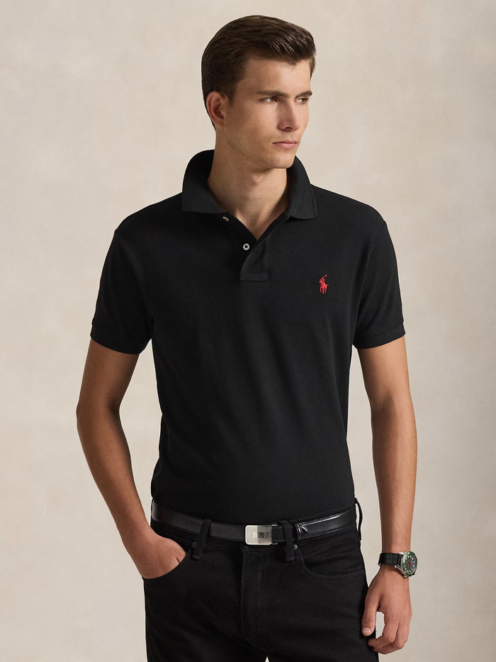 RALPH LAUREN Slim Fit Mesh Polo Shirt Polo Black - MAISONDEFASHION.COM