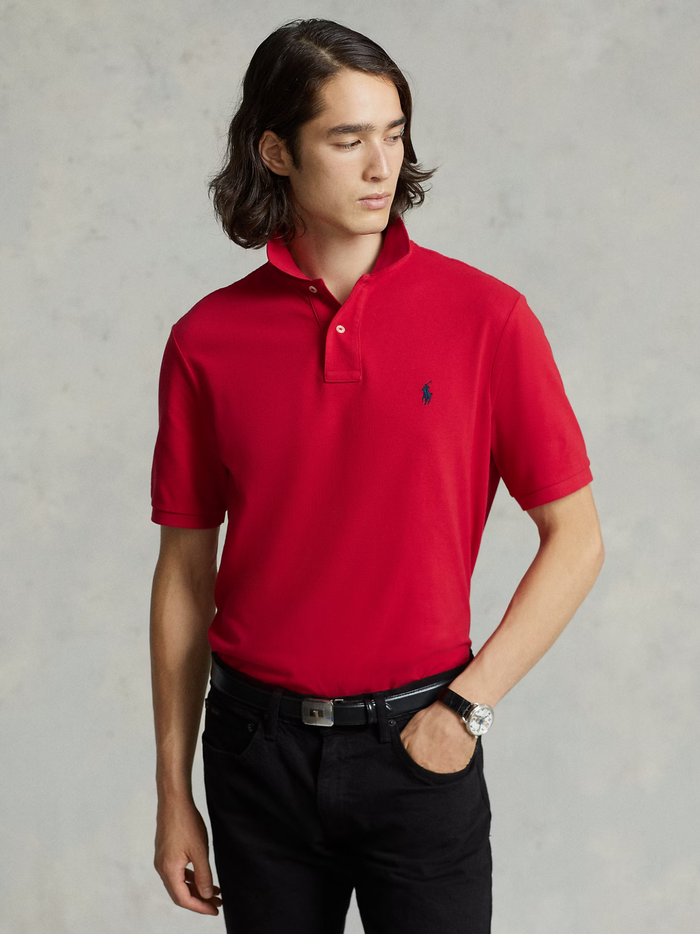 RALPH LAUREN Slim Fit Mesh Polo Shirt Red - MAISONDEFASHION.COM