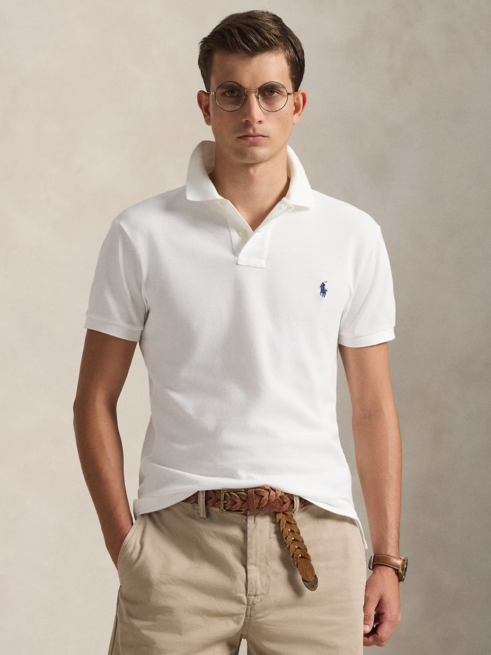 RALPH LAUREN Slim Fit Mesh Polo Shirt White - MAISONDEFASHION.COM