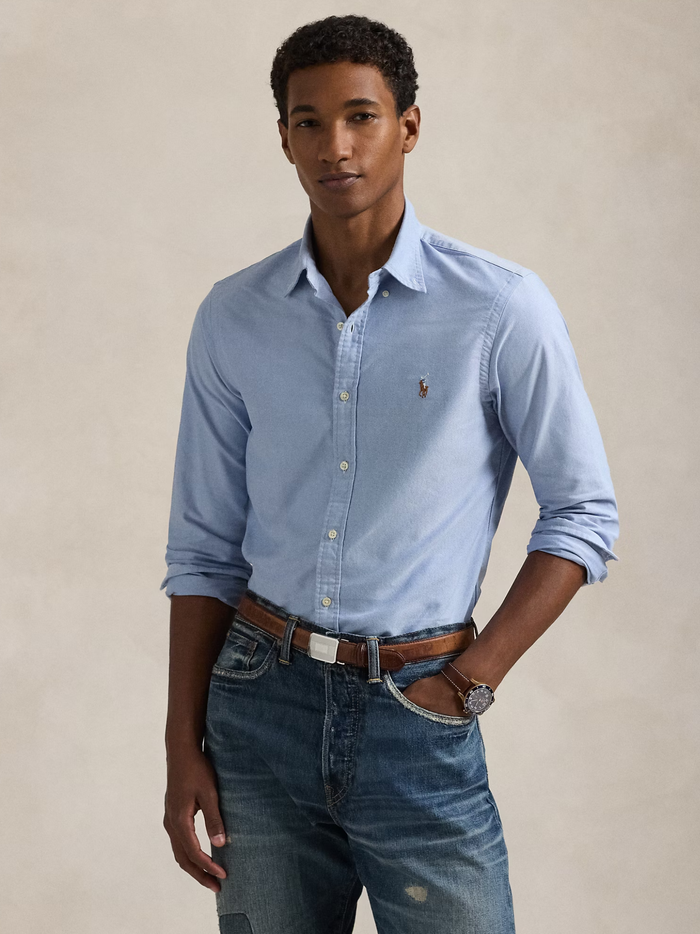 RALPH LAUREN Slim Fit Oxford Shirt Blue - MAISONDEFASHION.COM