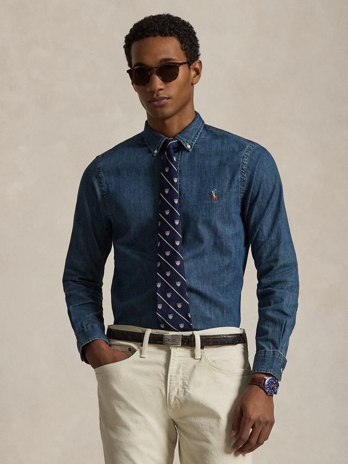 RALPH LAUREN Slim Fit Oxford Shirt Denim - MAISONDEFASHION.COM