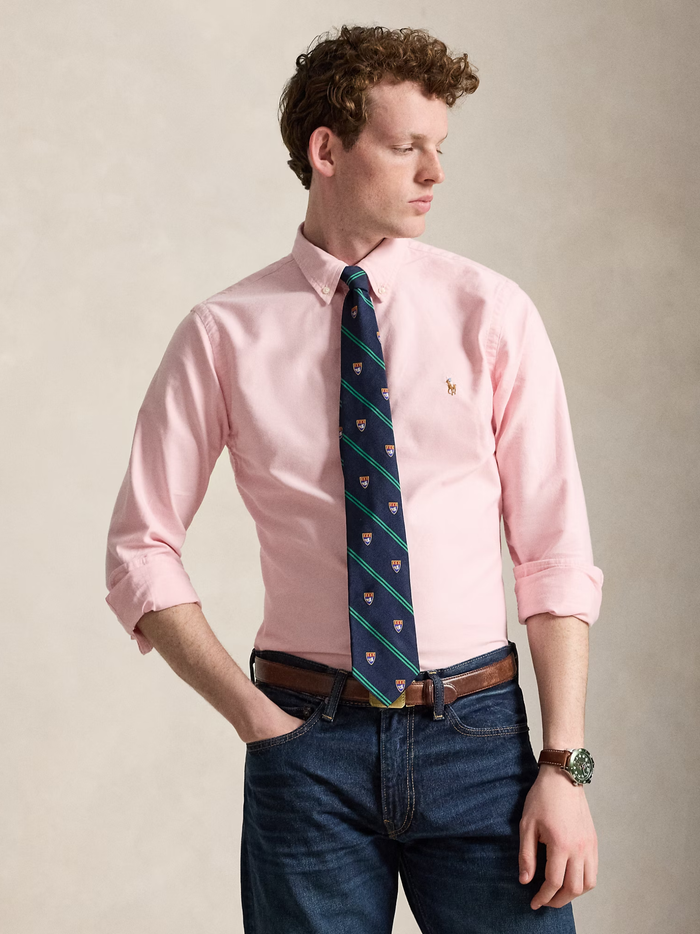 RALPH LAUREN Slim Fit Oxford Shirt Pink - MAISONDEFASHION.COM