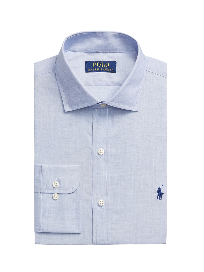 RALPH LAUREN Slim Fit Poplin Shirt Light Blue/White - MAISONDEFASHION.COM