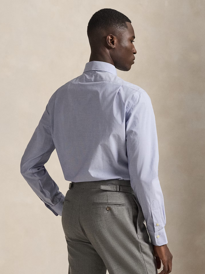RALPH LAUREN Slim Fit Poplin Shirt Light Blue/White - MAISONDEFASHION.COM