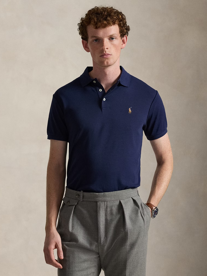RALPH LAUREN Slim Fit Soft-Touch Polo Shirt Refined Navy - MAISONDEFASHION.COM