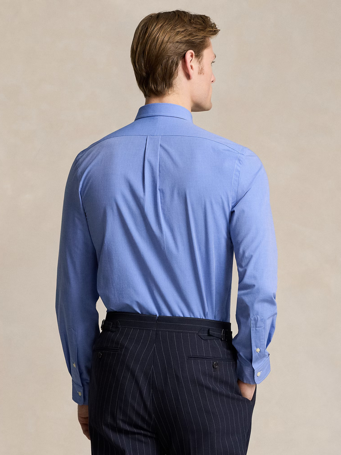 RALPH LAUREN Slim Fit Stretch End-On-End Shirt Blue End On End - MAISONDEFASHION.COM