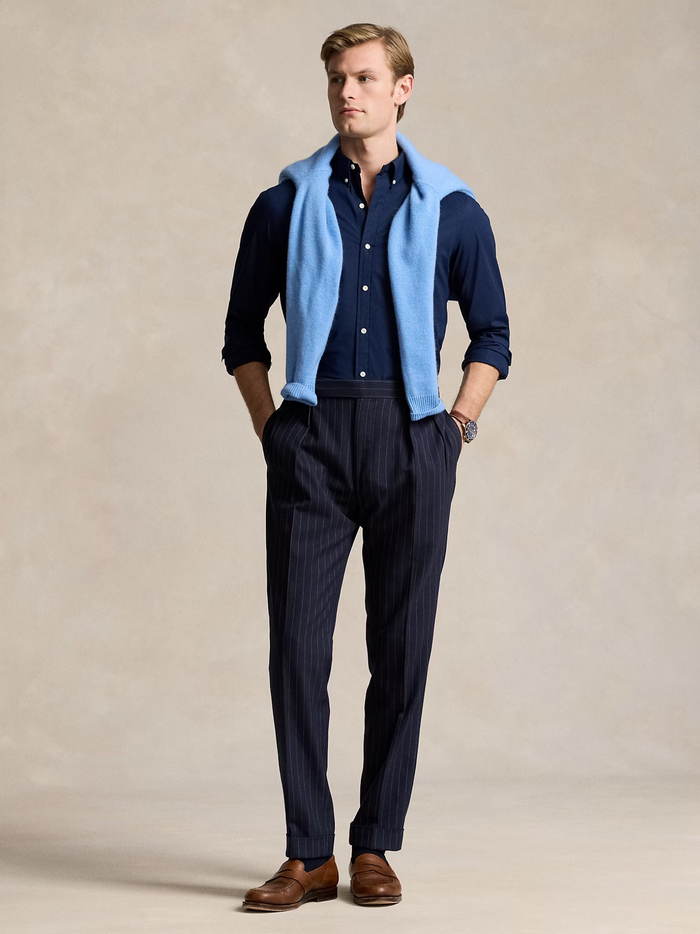 RALPH LAUREN Slim Fit Stretch Poplin Shirt Newport Navy - MAISONDEFASHION.COM