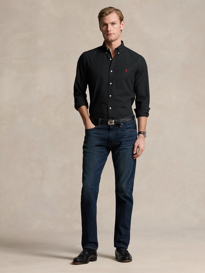 RALPH LAUREN Slim Fit Stretch Poplin Shirt Polo Black - MAISONDEFASHION.COM