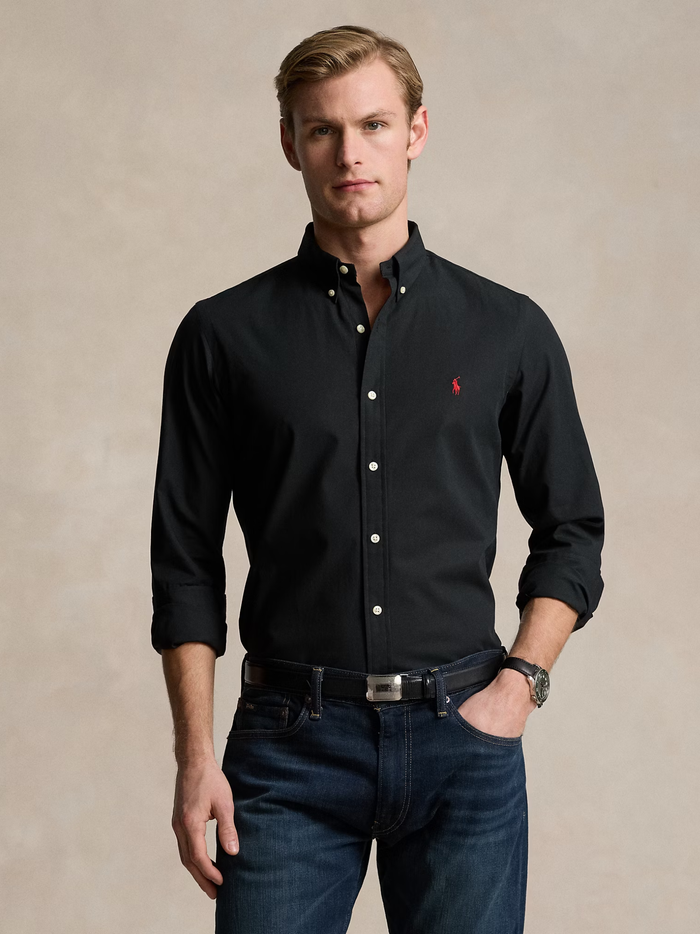 RALPH LAUREN Slim Fit Stretch Poplin Shirt Polo Black - MAISONDEFASHION.COM