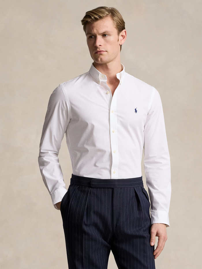 RALPH LAUREN Slim Fit Stretch Poplin Shirt White - MAISONDEFASHION.COM