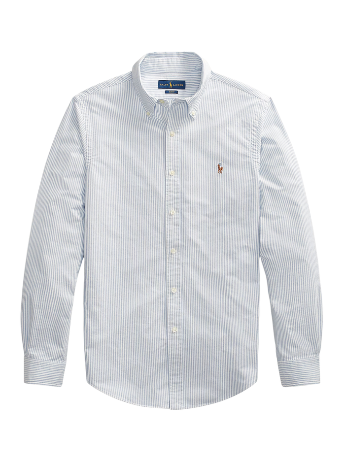 RALPH LAUREN Slim Fit Striped Oxford Shirt Blue/White - MAISONDEFASHION.COM