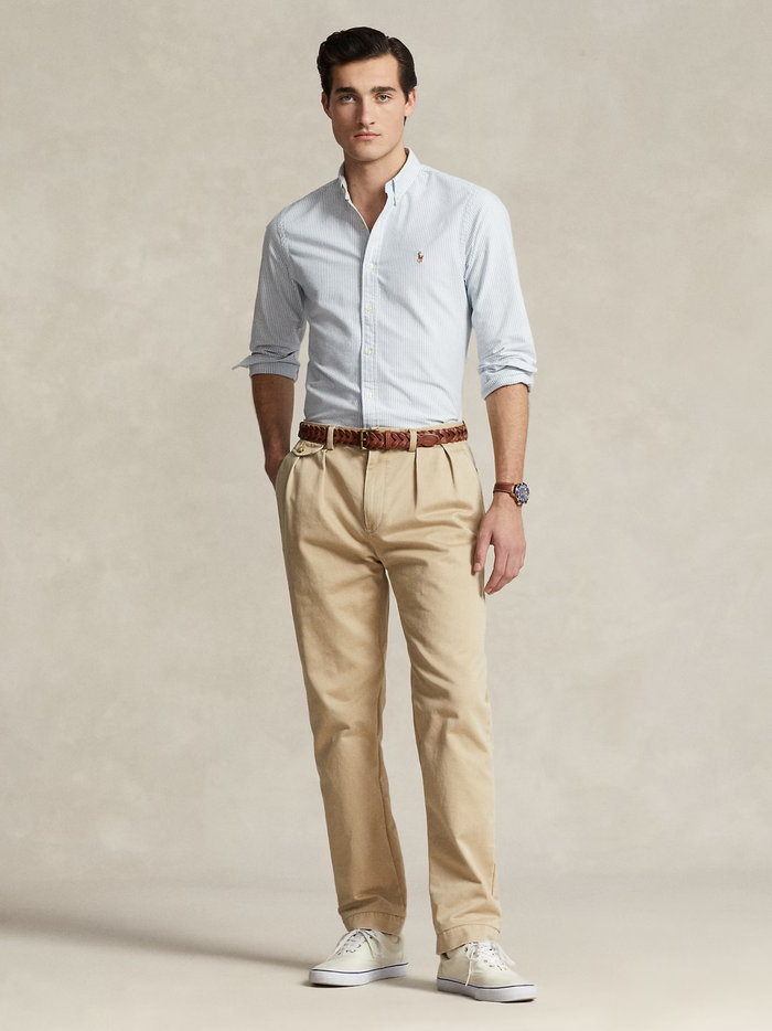RALPH LAUREN Slim Fit Striped Oxford Shirt Blue/White - MAISONDEFASHION.COM