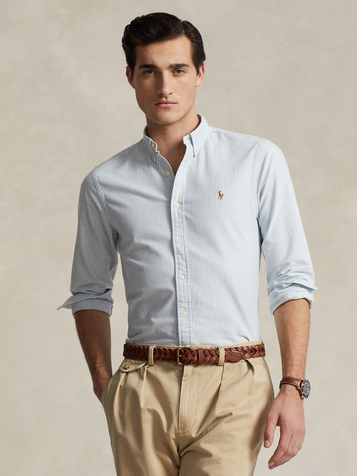 RALPH LAUREN Slim Fit Striped Oxford Shirt Blue/White - MAISONDEFASHION.COM