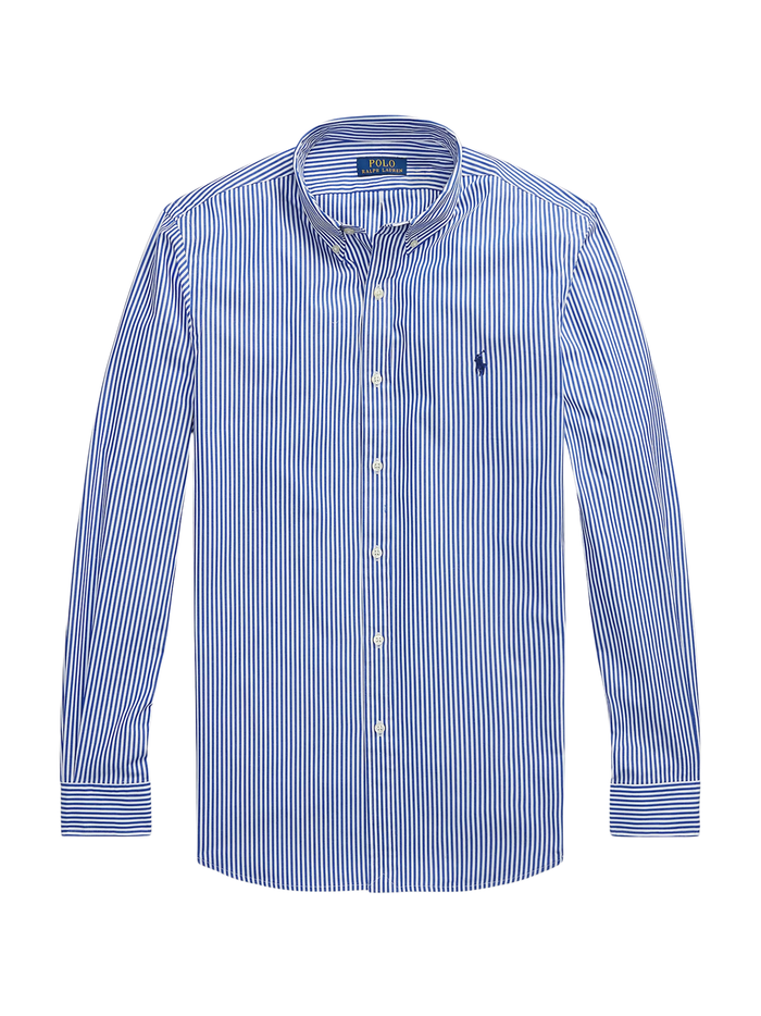 RALPH LAUREN Slim Fit Striped Stretch Poplin Shirt Blue/White Bengal Stripe - MAISONDEFASHION.COM