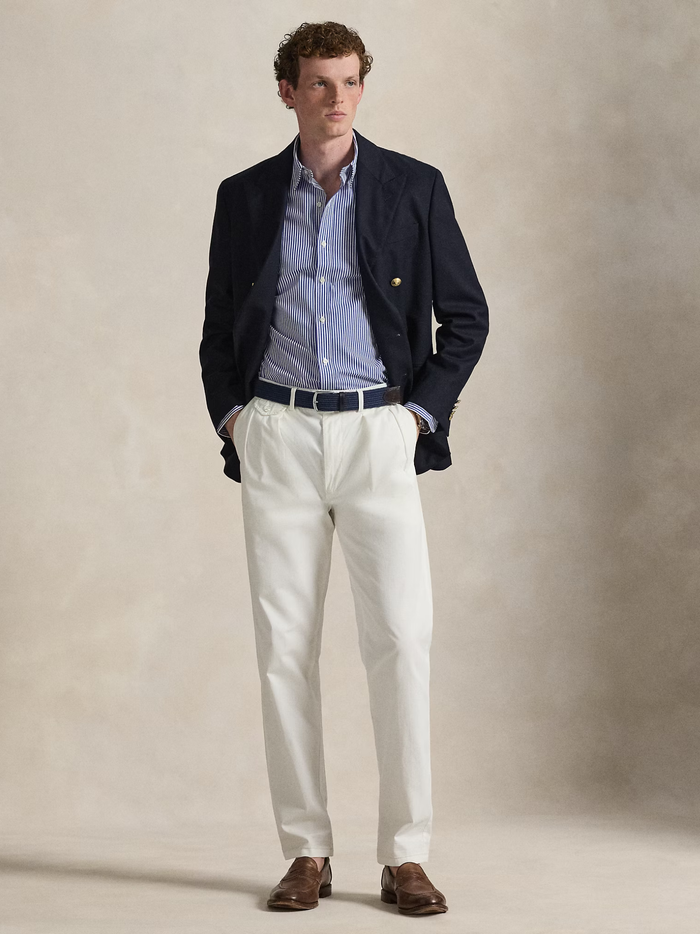 RALPH LAUREN Slim Fit Striped Stretch Poplin Shirt Blue/White Bengal Stripe - MAISONDEFASHION.COM