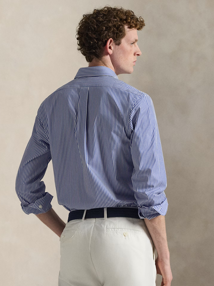 RALPH LAUREN Slim Fit Striped Stretch Poplin Shirt Blue/White Bengal Stripe - MAISONDEFASHION.COM