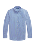 RALPH LAUREN Slim Fit Striped Stretch Poplin Shirt Blue/White Hairline - MAISONDEFASHION.COM