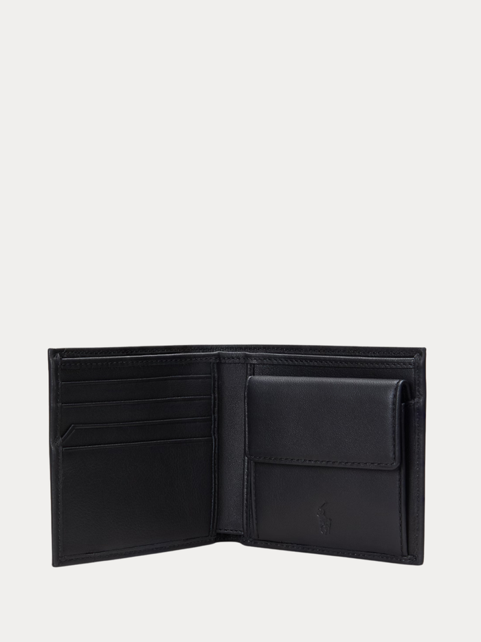 RALPH LAUREN Smooth Leather Billfold Coin Wallet Black - MAISONDEFASHION.COM