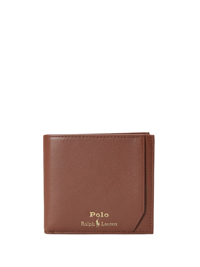 RALPH LAUREN Smooth Leather Billfold Coin Wallet Saddle - MAISONDEFASHION.COM