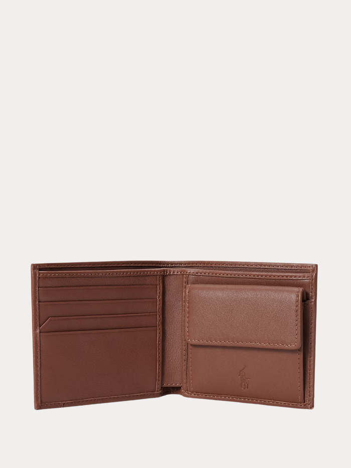 RALPH LAUREN Smooth Leather Billfold Coin Wallet Saddle - MAISONDEFASHION.COM
