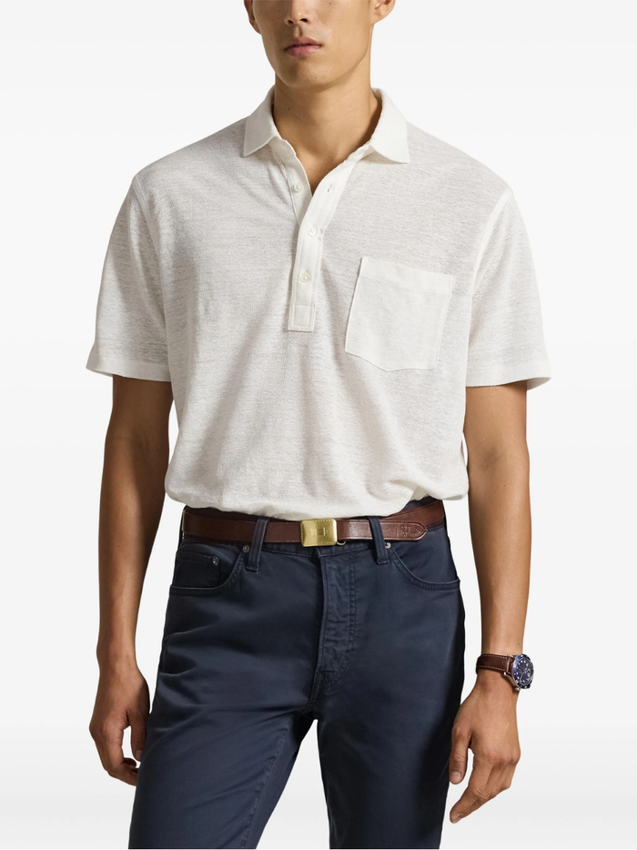 RALPH LAUREN Standard Fit Linen Piqué Polo Shirt Deckwash White