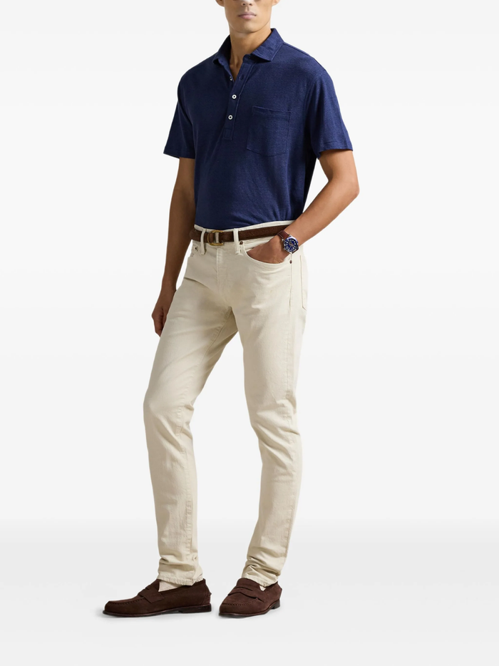 RALPH LAUREN Standard Fit Linen Piqué Polo Shirt Newport Navy