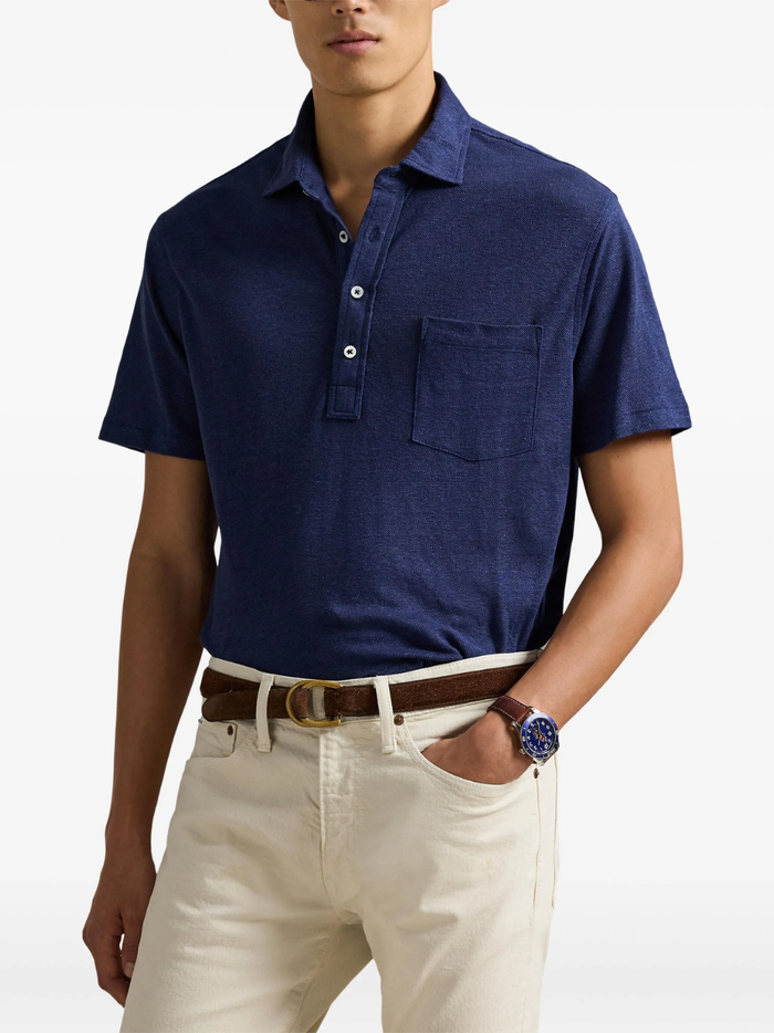 RALPH LAUREN Standard Fit Linen Piqué Polo Shirt Newport Navy