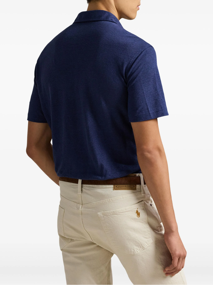 RALPH LAUREN Standard Fit Linen Piqué Polo Shirt Newport Navy