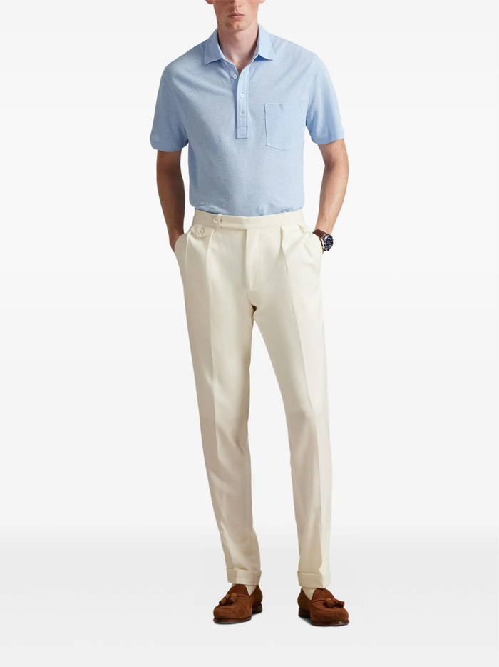 RALPH LAUREN Standard Fit Linen Piqué Polo Shirt Office Blue