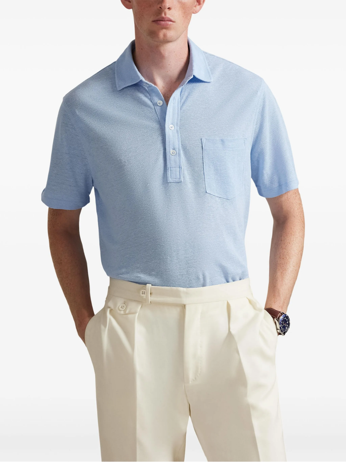 RALPH LAUREN Standard Fit Linen Piqué Polo Shirt Office Blue