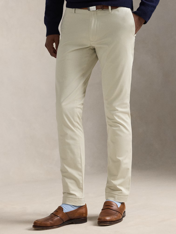 RALPH LAUREN Stretch Slim Fit Chino Trousers Basic Sand - MAISONDEFASHION.COM