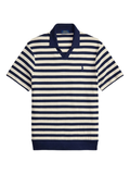 RALPH LAUREN Striped Pointelle-Ribbed Polo Shirt Newport Navy/Cream