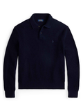 RALPH LAUREN Textured Wool-Cotton Polo-Collar Sweater Hunter Navy