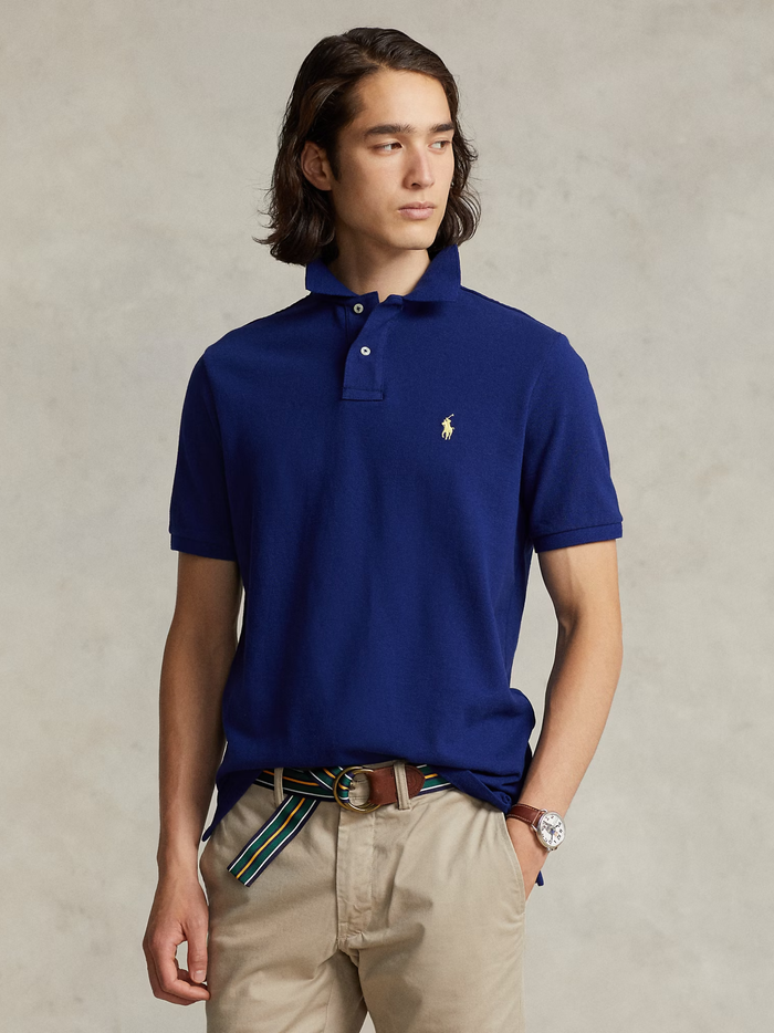 RALPH LAUREN The Iconic Mesh Polo Shirt Autumn Royal/Yellow - MAISONDEFASHION.COM