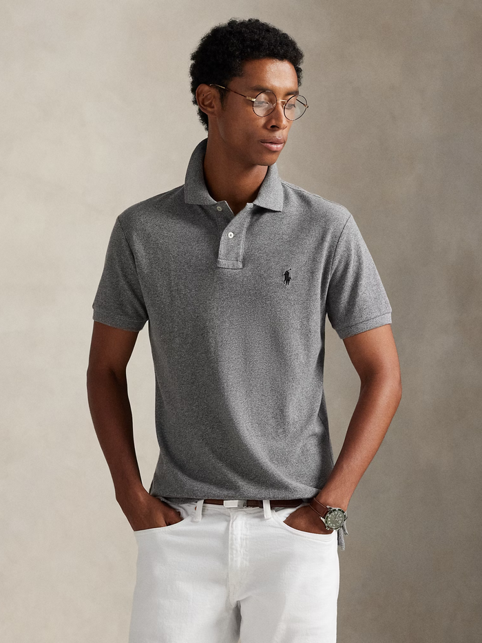 RALPH LAUREN The Iconic Mesh Polo Shirt Canterbury Heather - MAISONDEFASHION.COM