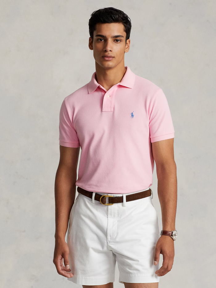 RALPH LAUREN The Iconic Mesh Polo Shirt Carmel Pink/Blue - MAISONDEFASHION.COM