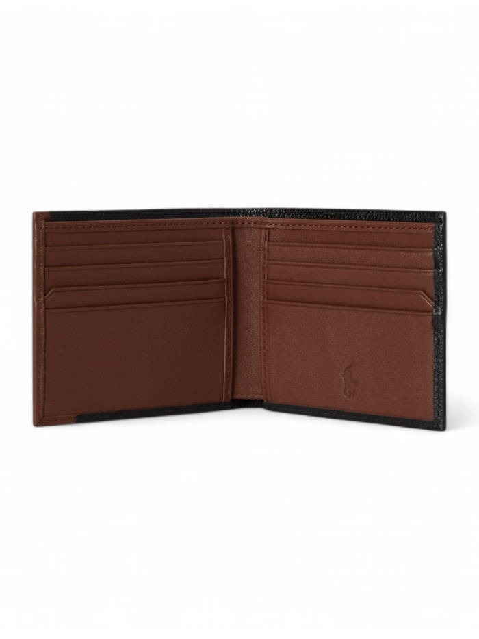 RALPH LAUREN Two-Tone Leather Billfold Wallet Black/Saddle
